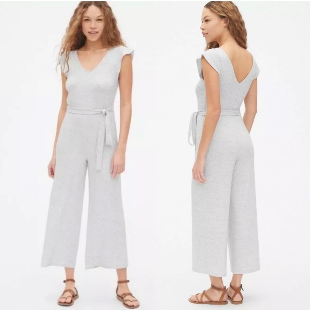 Gap Jumpsuit Grey Softspun Flutter Sleeve Tie Bel… - image 1